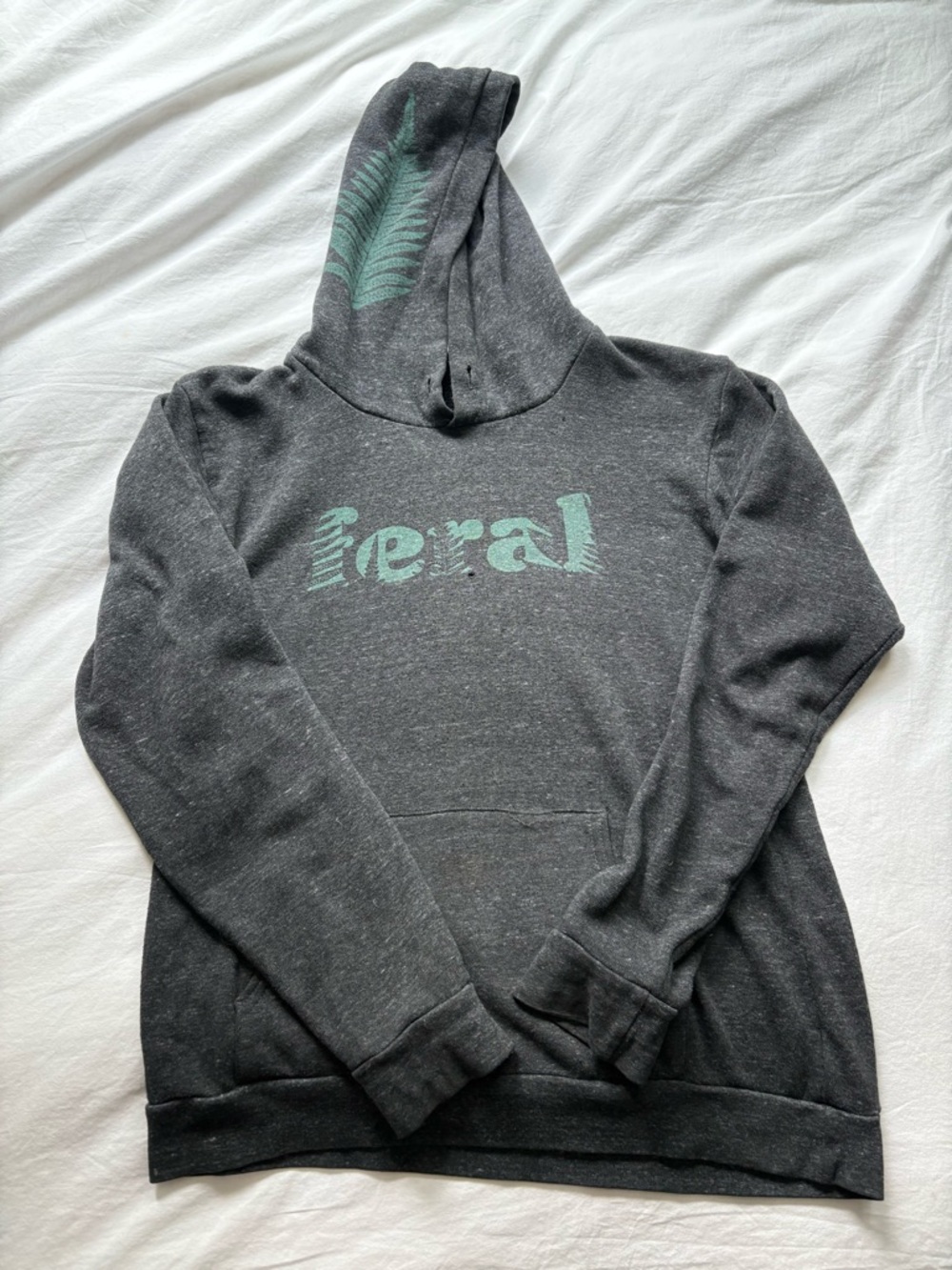 Charcoal Hoodie with Mint Green 'feral' Graphic